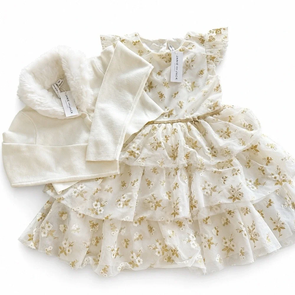 Janie & Jack dress + Cardigan Sweater Size 7 Special Occasion Flower Girl NWT